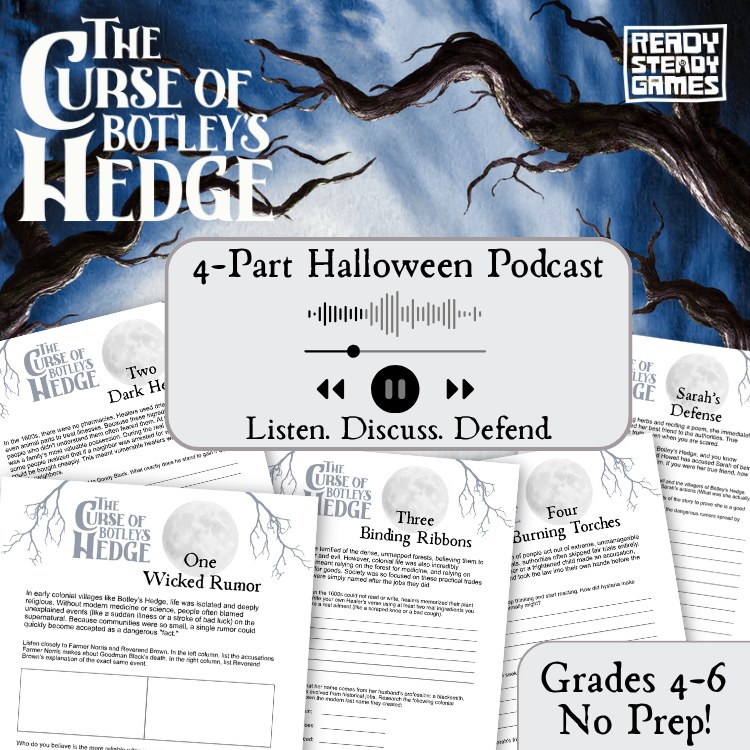 The Curse of Botley's Hedge: 4-part Halloween podcast unit, Grades 4-6, no prep
